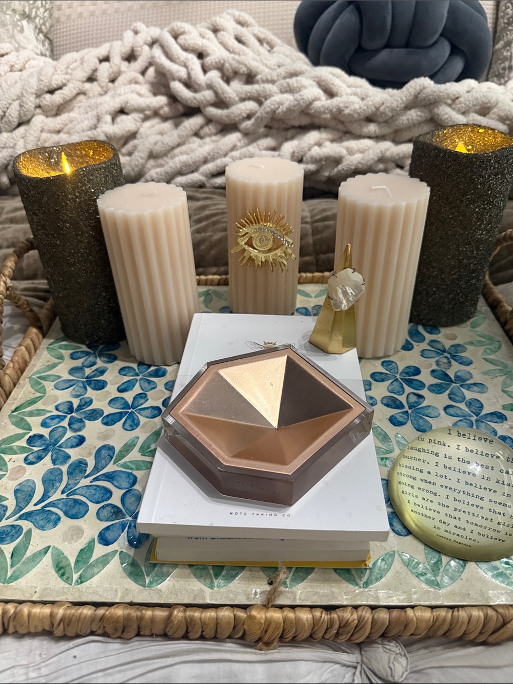 Kendra Scott Rose Gold Color Geometric Faceted Ring Dish
Clear Acrylic Base
